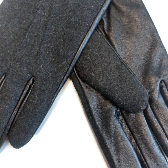 Goodfellow and Co Womens Size M Leather Wool Snap Close Winter Gloves Black Gray - Picture 2 of 4